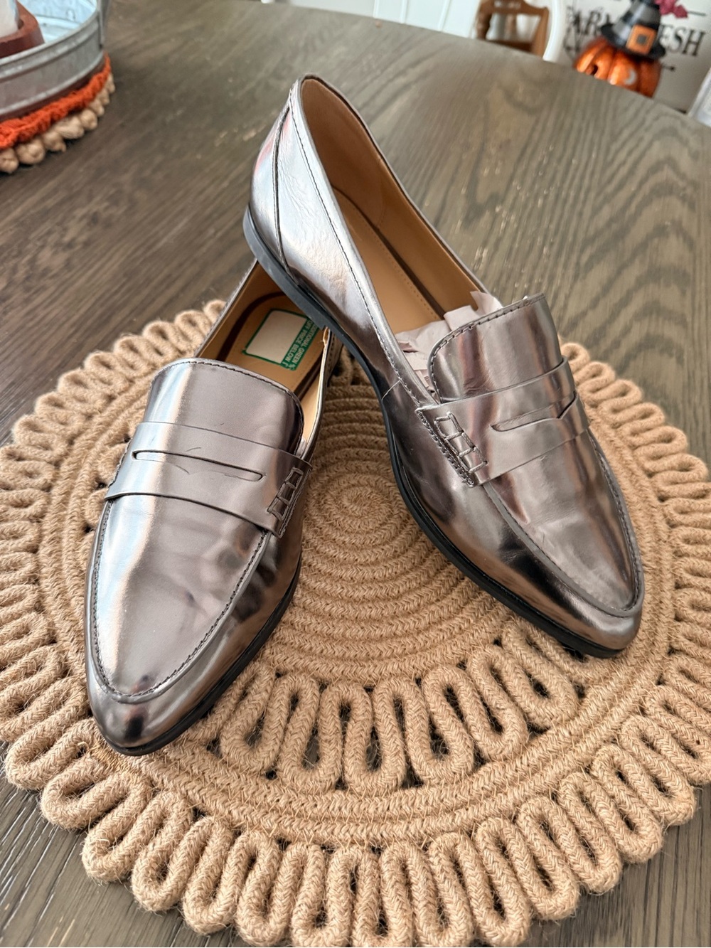 MICHAEL Michael Kors Connor Pointed-Toe Metallic Penny Loafers Sz 10